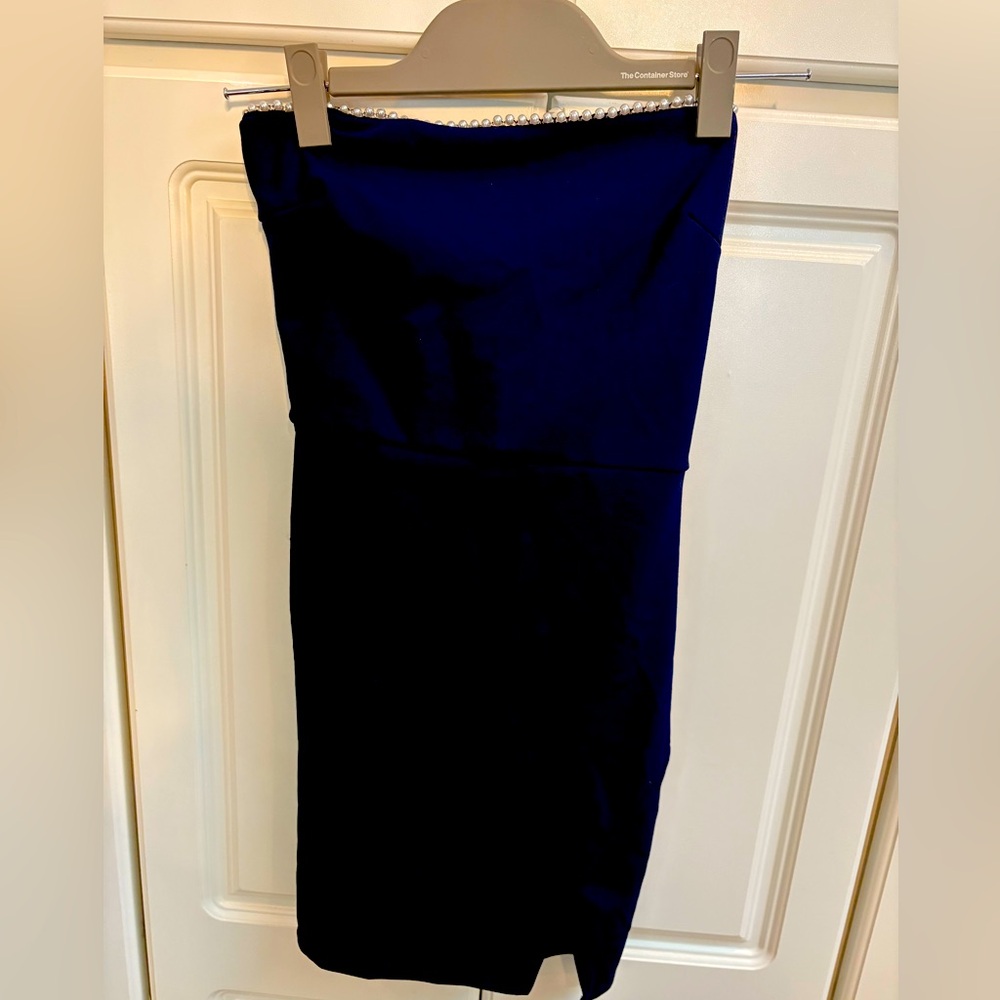 American Threads Navy Pearl Strapless Mini Dress